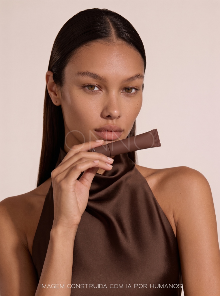 Modelo com produto labial