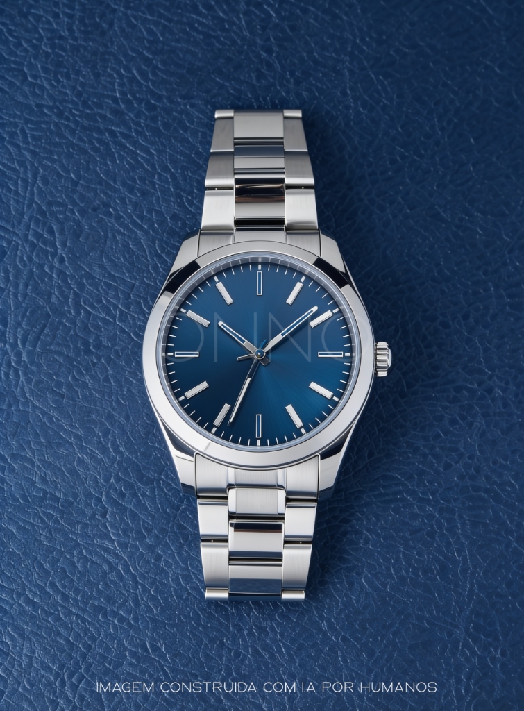 Relógio de luxo azul sobre fundo texturizado
